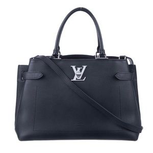 Louis Vuitton Black logo lock me day totetop handle bag w silver hardware. EUC!